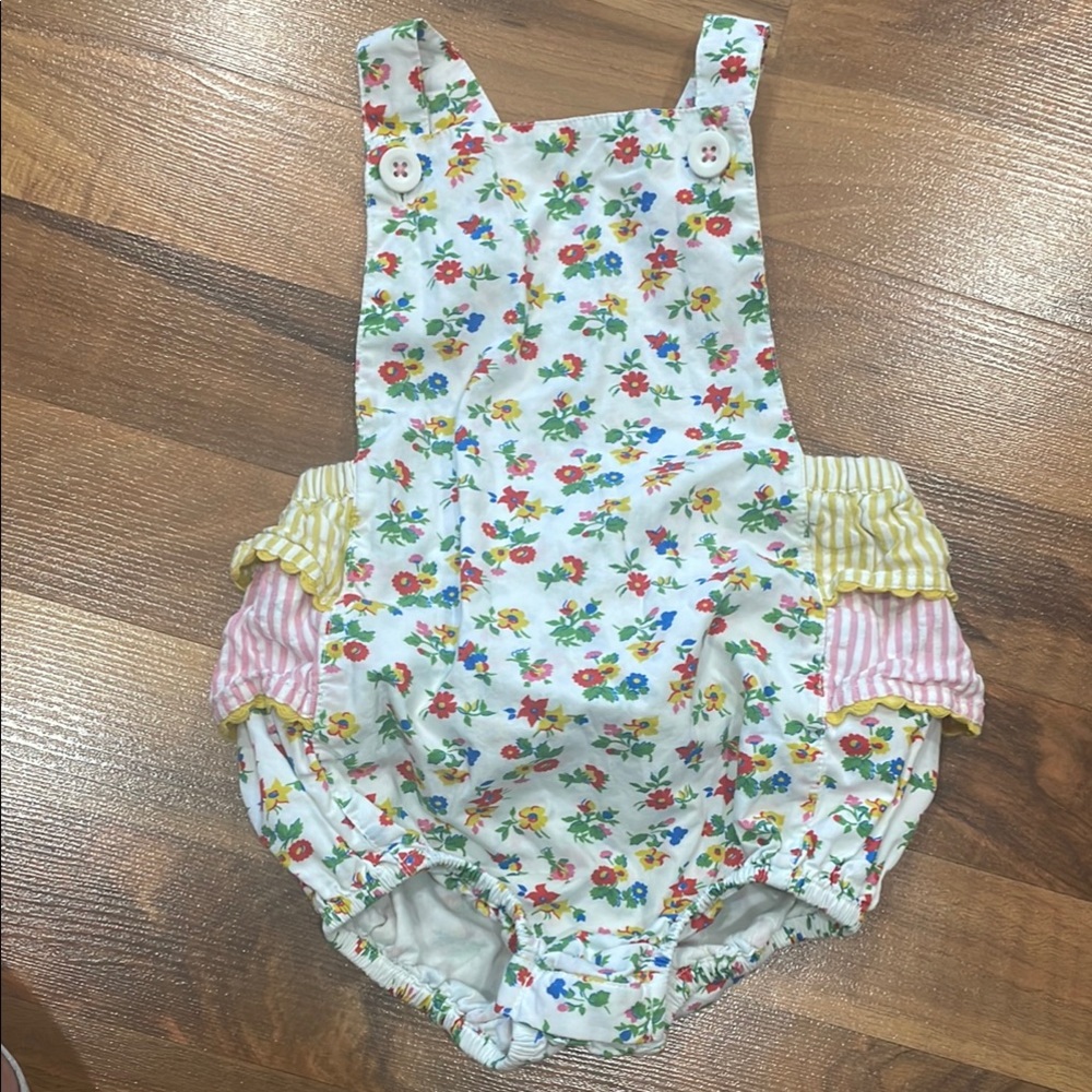 Baby Boden Floral Bubble Romper with Striped Accents